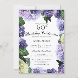 Invitation Hortensias ivoire et violets   60e anniversaire bl