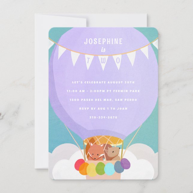Invitation Hot Air Balloon 2e fête d'anniversaire (Devant)