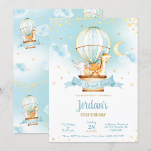 Invitation Hot Air Balloon Anniversaire Fête Mignonne Jungle 