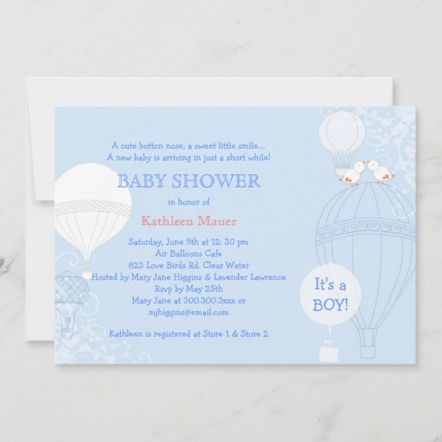 Invitation Hot Air Balloon Pastel Blue C'est un Baby shower g (Devant)