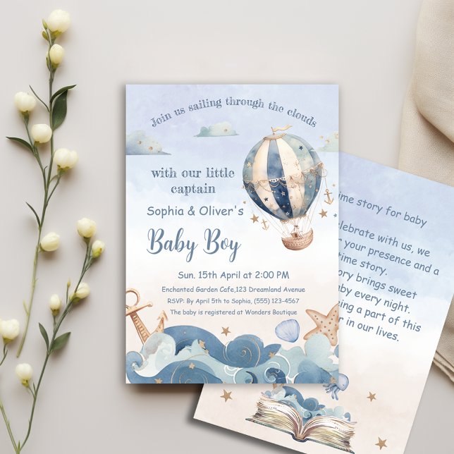 Invitation Hot Air Balloon Sea Waves Books Boy Baby shower (Créateur téléchargé)