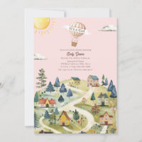 Hot Air Balloon Village Baby shower fille rose