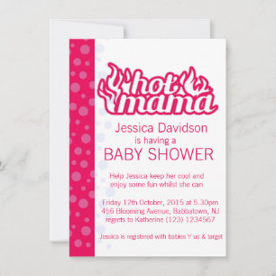 Invitation Hot baby shower maman rose chaud pois bleu invitat
