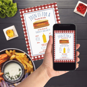 Invitation Hot Dog Mustard Rouge En vichy 4 juillet