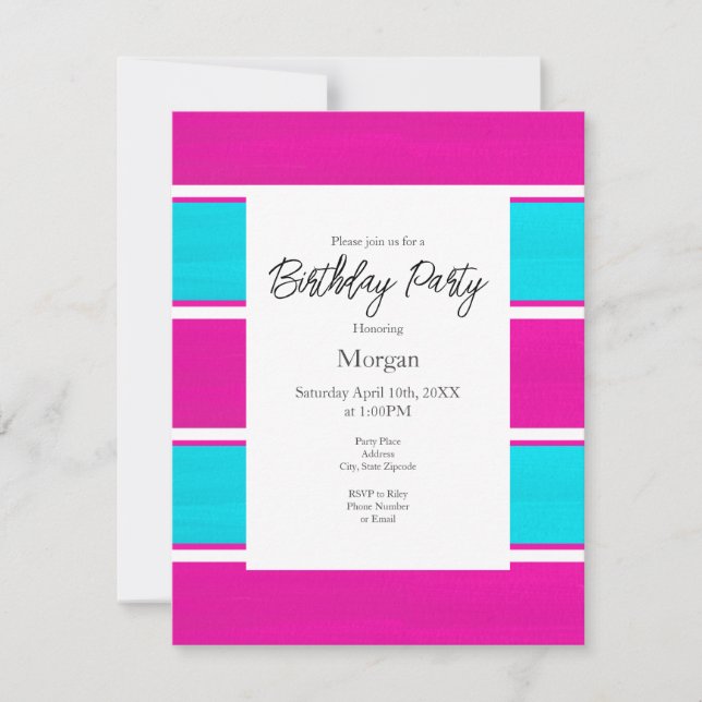 Invitation Hot Pink & Blue Cabana Stripes (Devant)