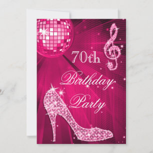 Invitation Hot Pink Disco Ball Sparkle Heels 70e anniversaire