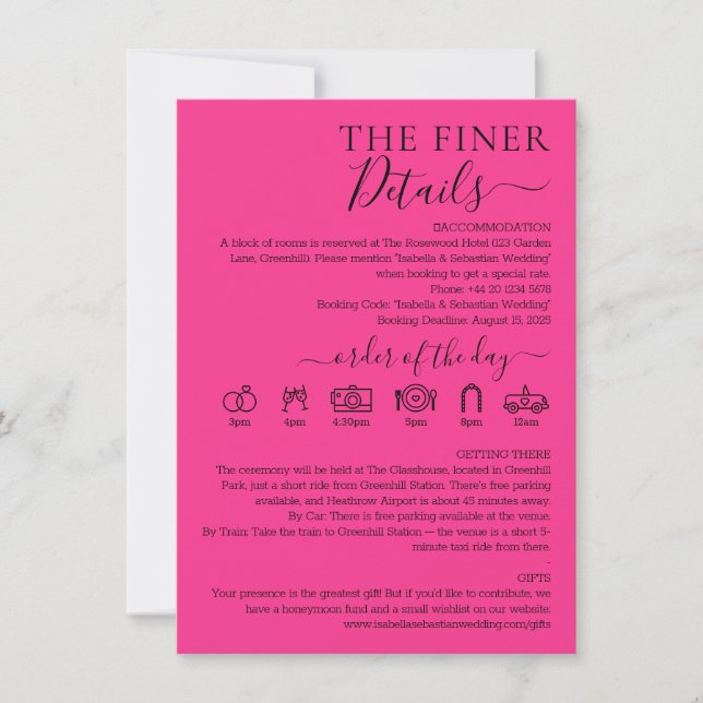 Invitation Hot Pink Fuchsia Wedding Finer Details (Devant)