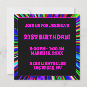 Invitation Hot Pink Neon Lights Club 21e anniversaire
