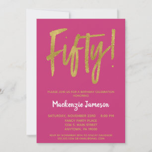 Invitation Hot Pink Script 50e anniversaire de fête Invitatio