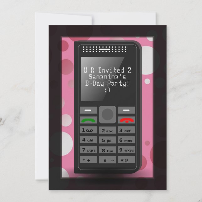 Invitation Hot Pink Téléphone Ado Anniversaire Fête Invitatio (Devant)