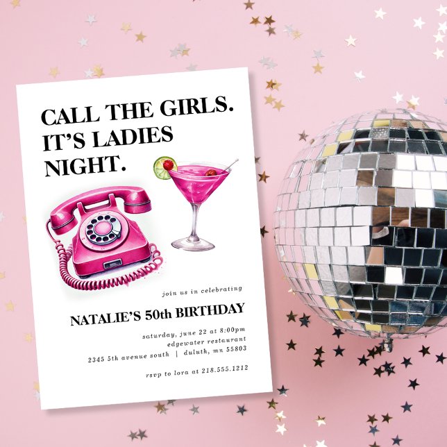 Invitation Hot Pink téléphone Appelez les filles Anniversaire (Hot Pink Rotary Phone Call the Girls Birthday Invitation)