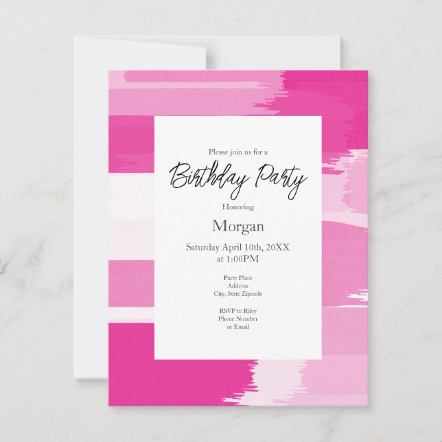 Invitation Hot Pink White Brushstrokes (Devant)