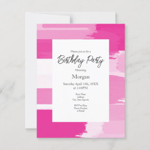 Invitation Hot Pink White Brushstrokes