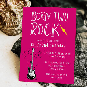 Invitation Hot rose Born Two Rock Guitare 2e fête d'anniversa