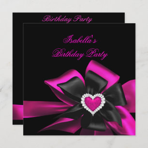 Invitation Hot rose Diamond Coeur Noir Bow Anniversaire