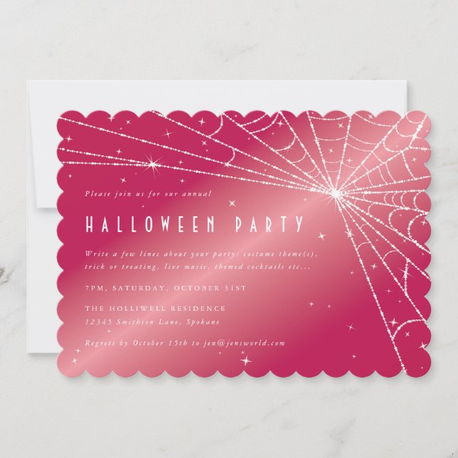 Invitation Hot Rose Diamond Spider Web Halloween Party (Devant)