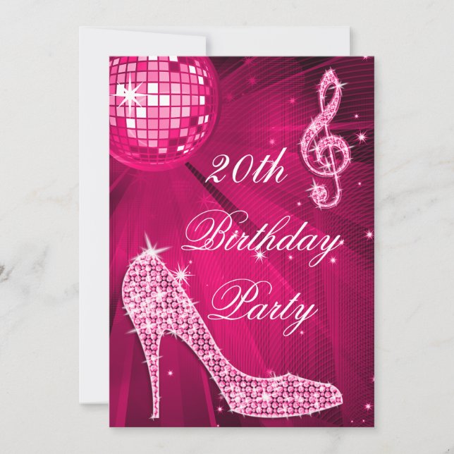 Invitation Hot rose Disco Ball Sparkle Heels 20e anniversaire (Devant)