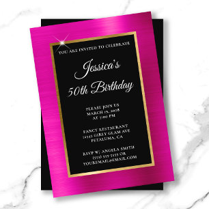 Invitation Hot rose et Gold Foil Black 50e anniversaire