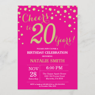 Invitation Hot rose et or 20e Anniversaire Diamond