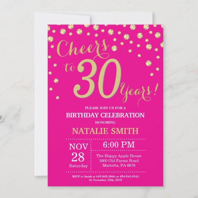 Invitation Hot rose et or 30e Anniversaire Diamond (Devant)
