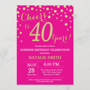 Invitation Hot rose et or Surprise 40e Anniversaire Diamond
