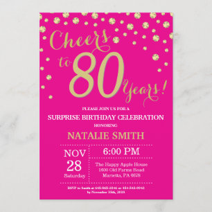 Invitation Hot rose et or Surprise 80e Anniversaire Diamond