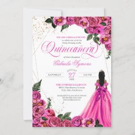 Invitation Hot rose Fuchsia Roses & or et Gown Quinceañera