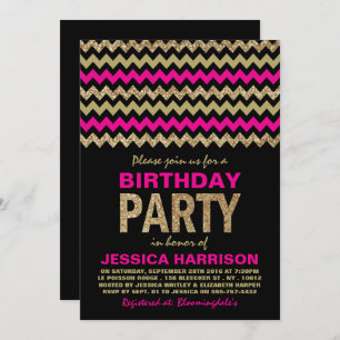 Invitation Hot rose & Gold Parties scintillant Chevron fête d