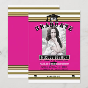 Invitation Hot Rose Gold White Elegant Photo Graduation Party
