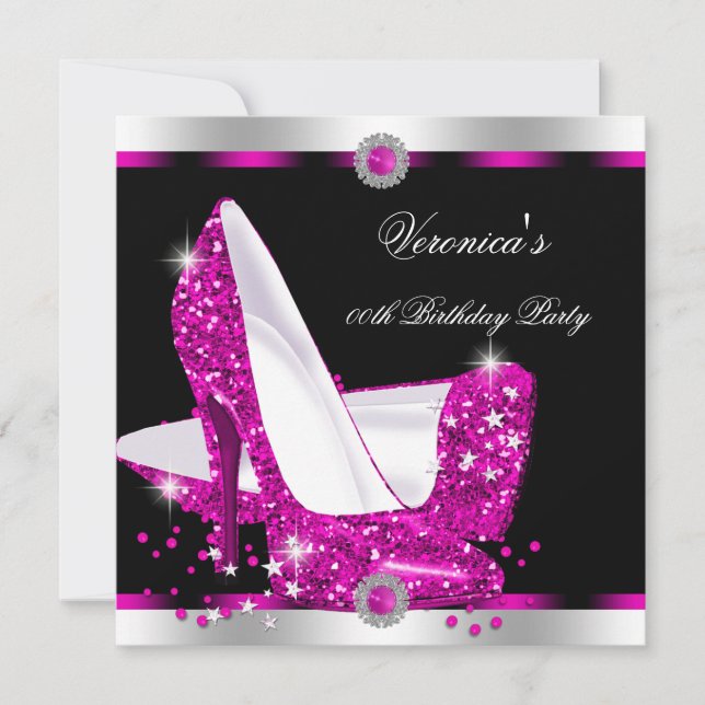 Invitation Hot Rose Hi Heures Black Silver fête d'anniversair (Devant)
