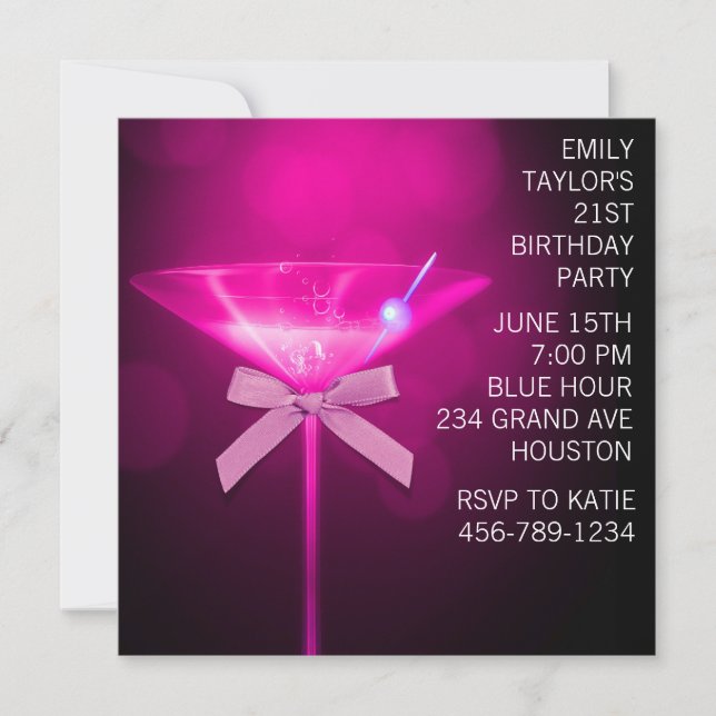 Invitation Hot rose Martini femmes Hot rose 21e anniversaire (Devant)