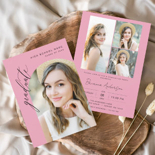 Invitation Hot rose minimaliste Arch Photo Graduation Party