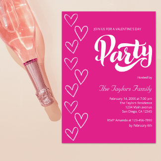 Invitation Hot rose moderne Coeurs blancs Saint Valentin