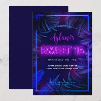 Invitation Hot rose Neon Glow Sweet 16 Anniversaire