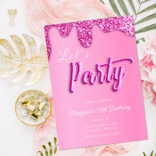 Invitation Hot rose Parties scintillant Fille fête d'annivers