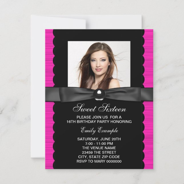 Invitation Hot rose Photo Sweet 16 Anniversaire fête (Devant)