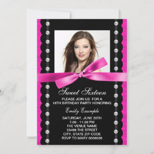 Invitation Hot rose Photo Sweet 16 Anniversaire fête