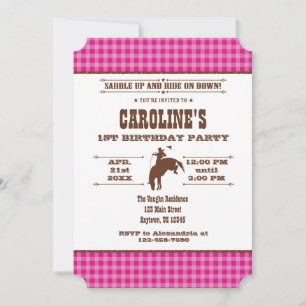 Invitation Hot rose Plaid Cowboy Rodeo Anniversaire Invitatio