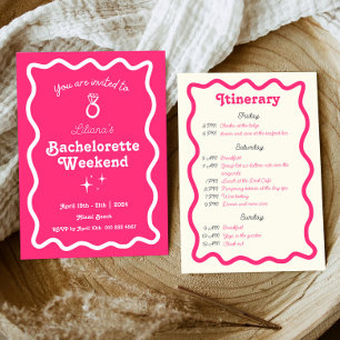 Invitation Hot rose rétro Wave Bachelorette Week-end Itinérai