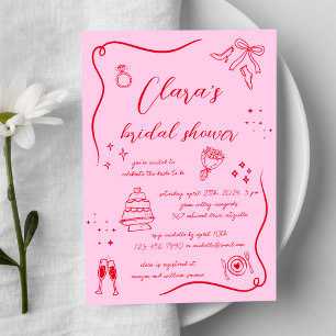 Invitation Hot rose rouge main tiré Fête des mariées amusante