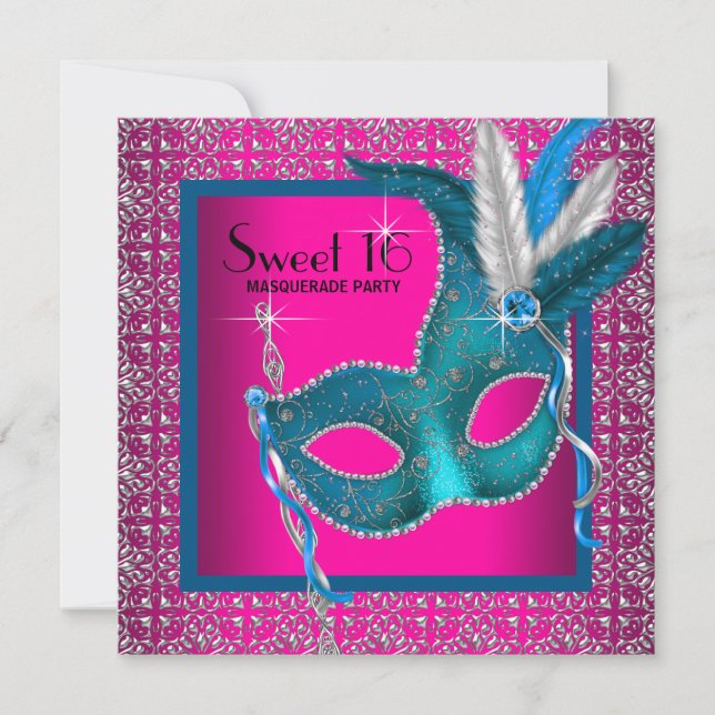 Invitation Hot Rose Sweet 16 Masquerade Party (Devant)