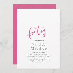 Invitation Hot rose tendance moderne minimaliste 40e annivers