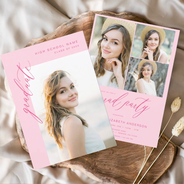 Invitation Hot rose tendance Photo Graduation Party (Créateur téléchargé)