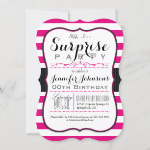 Invitation Hot Rose & White Stripes Surprise