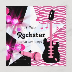 Invitation Hot rose Zebra Rockstar Baby Girl Douche