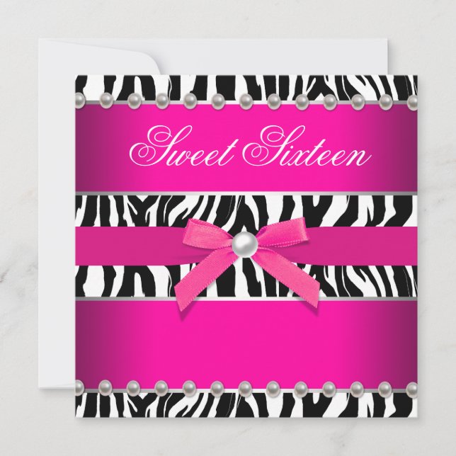 Invitation Hot rose Zebra Sweet 16 Anniversaire (Devant)