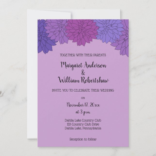 Invitation Hothouse Dahlias Mariage floral violet (Devant)