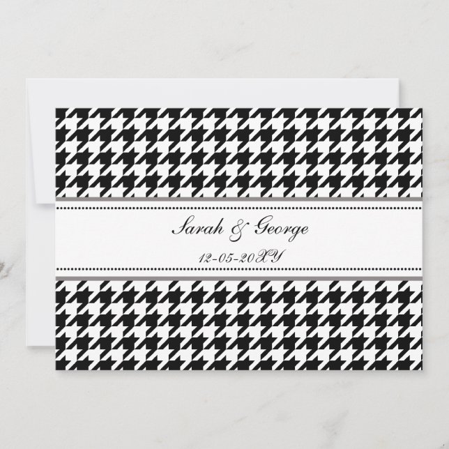 Invitation houndstooth mariage noir et blanc invite (Devant)
