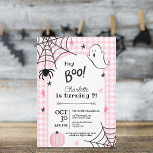 Invitation Houndstooth rose Éffrayant Halloween 2e anniversai