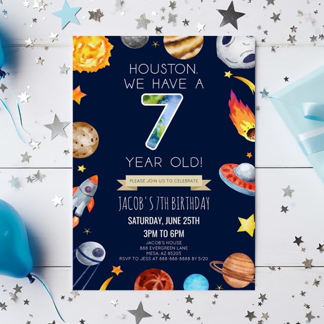 Invitation Houston Nous avons 7 ans 7ème anniversaire fête (Créateur téléchargé)